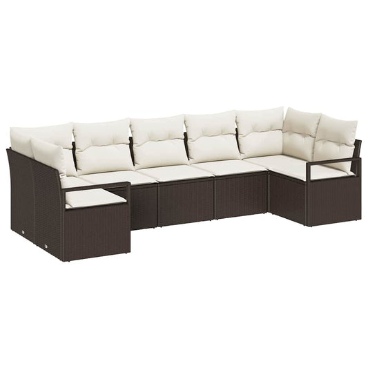 Garten-Sofa-Set mit Kissen mit Speicher 7 pcs Braun, Creme