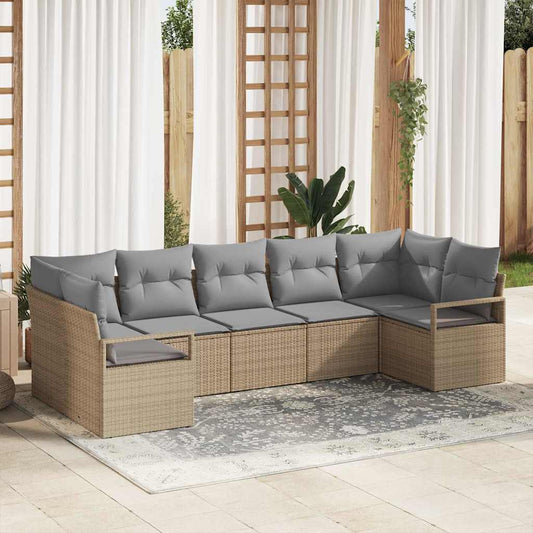 Garten-Sofa-Set mit Kissen mit Speicher 7 pcs Beige, Hellgrau