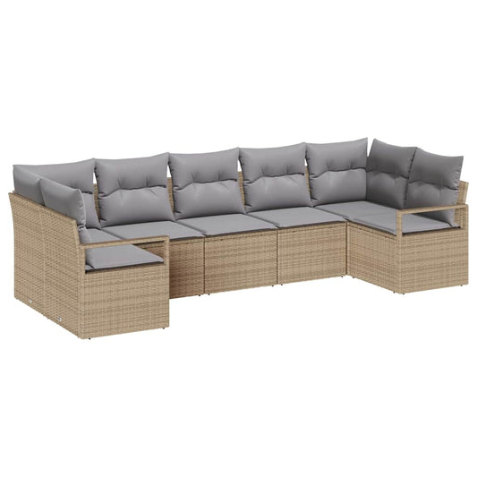 Garten-Sofa-Set mit Kissen mit Speicher 7 pcs Beige, Hellgrau