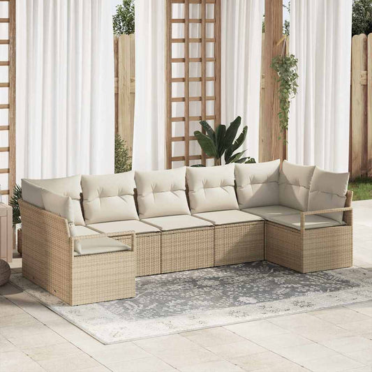 Garten-Sofa-Set mit Kissen mit Speicher 7 pcs Beige, Creme