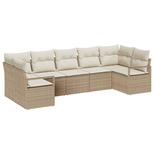 Garten-Sofa-Set mit Kissen mit Speicher 7 pcs Beige, Creme
