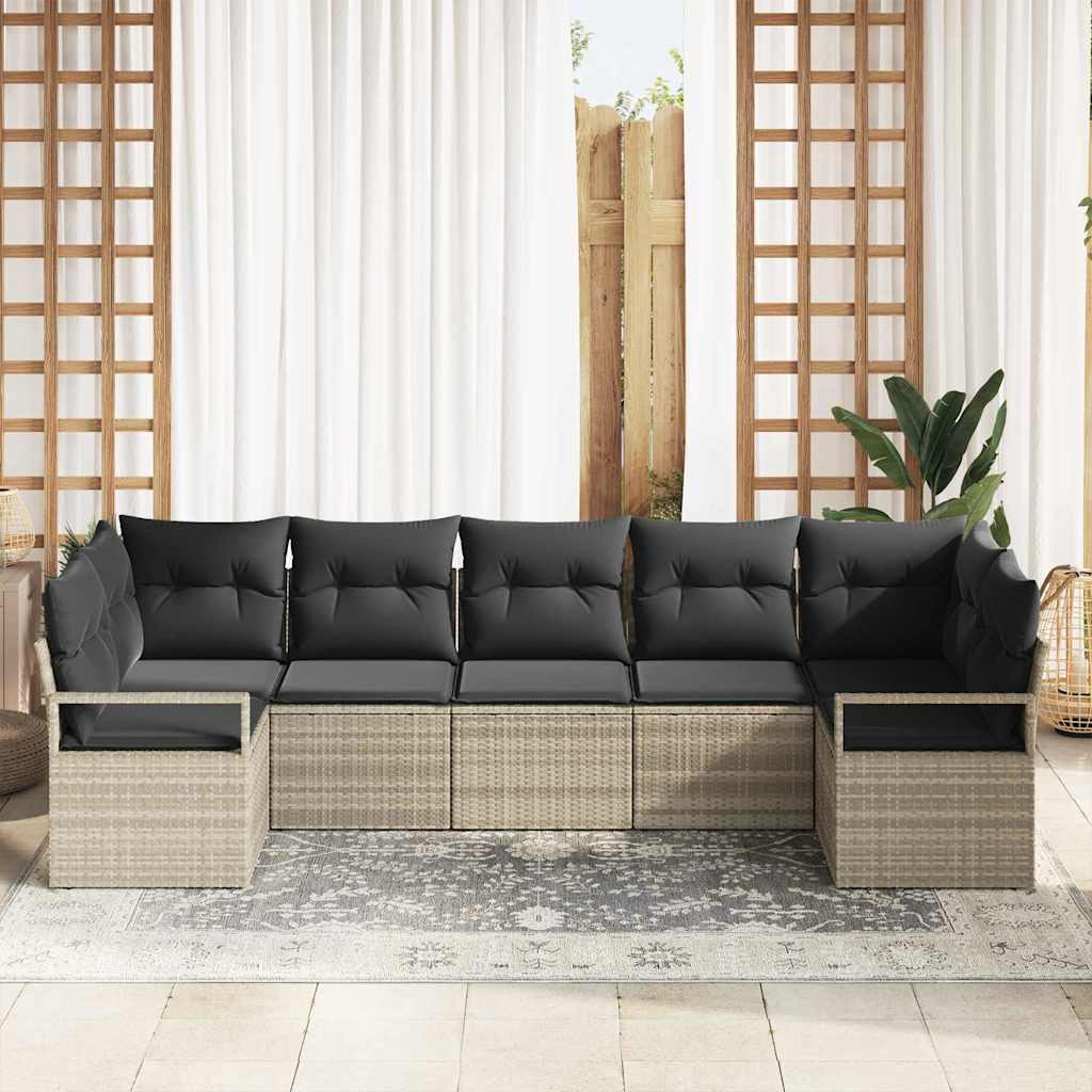 Garten-Sofa-Set mit Kissen mit Speicher 7 pcs Hellgrau