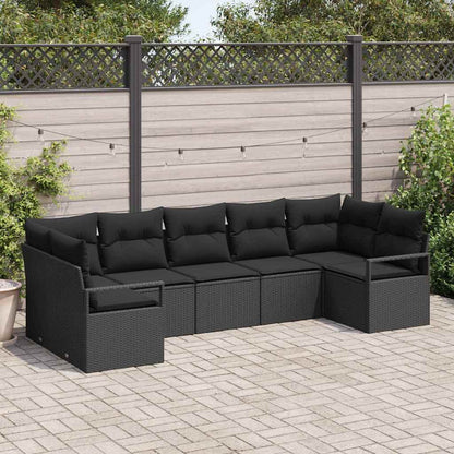 Garten-Sofa-Set mit Kissen mit Speicher 7 pcs Schwarz