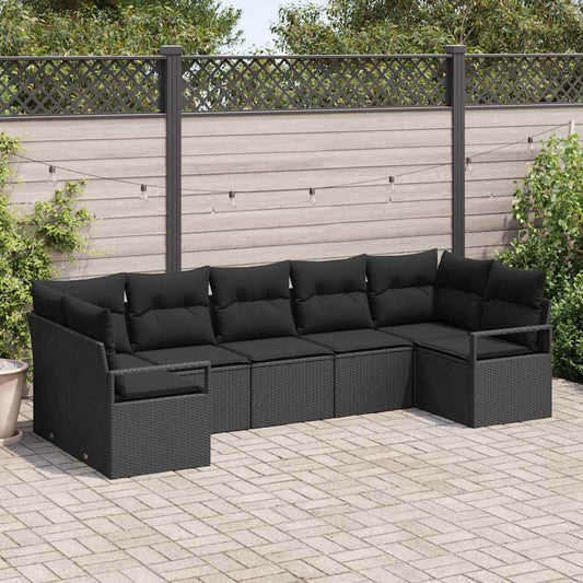Garten-Sofa-Set mit Kissen mit Speicher 7 pcs Schwarz
