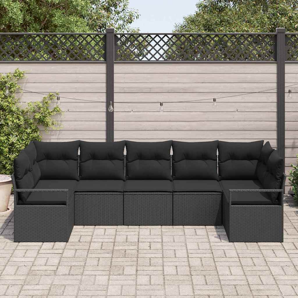 Garten-Sofa-Set mit Kissen mit Speicher 7 pcs Schwarz