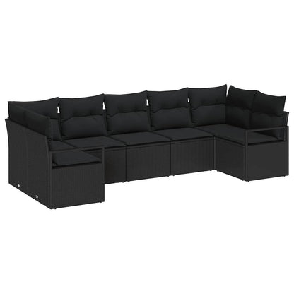 Garten-Sofa-Set mit Kissen mit Speicher 7 pcs Schwarz