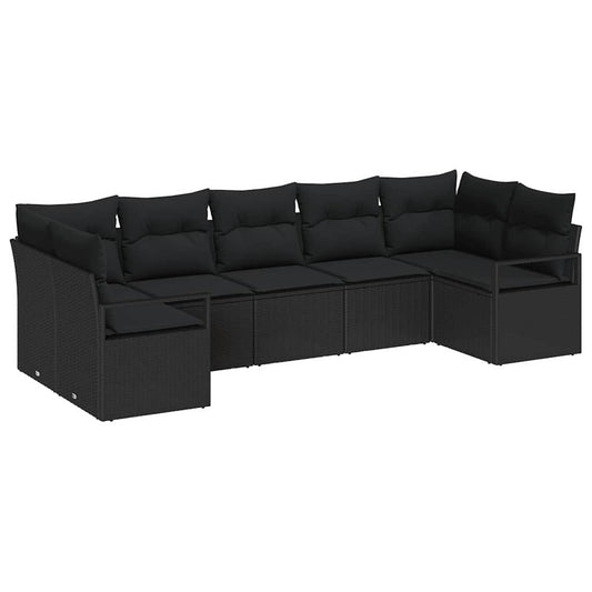 Garten-Sofa-Set mit Kissen mit Speicher 7 pcs Schwarz