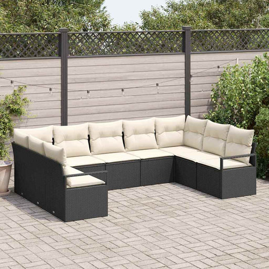 Garten-Sofa-Set mit Kissen mit Speicher 9 pcs Schwarz, Creme