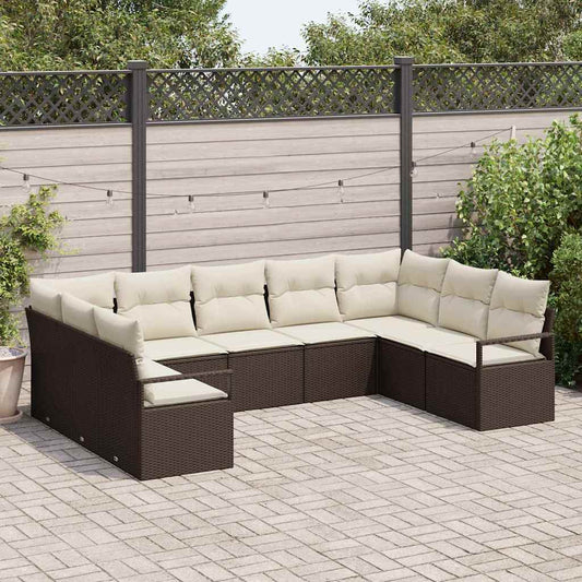 Garten-Sofa-Set mit Kissen mit Speicher 9 pcs Braun, Creme