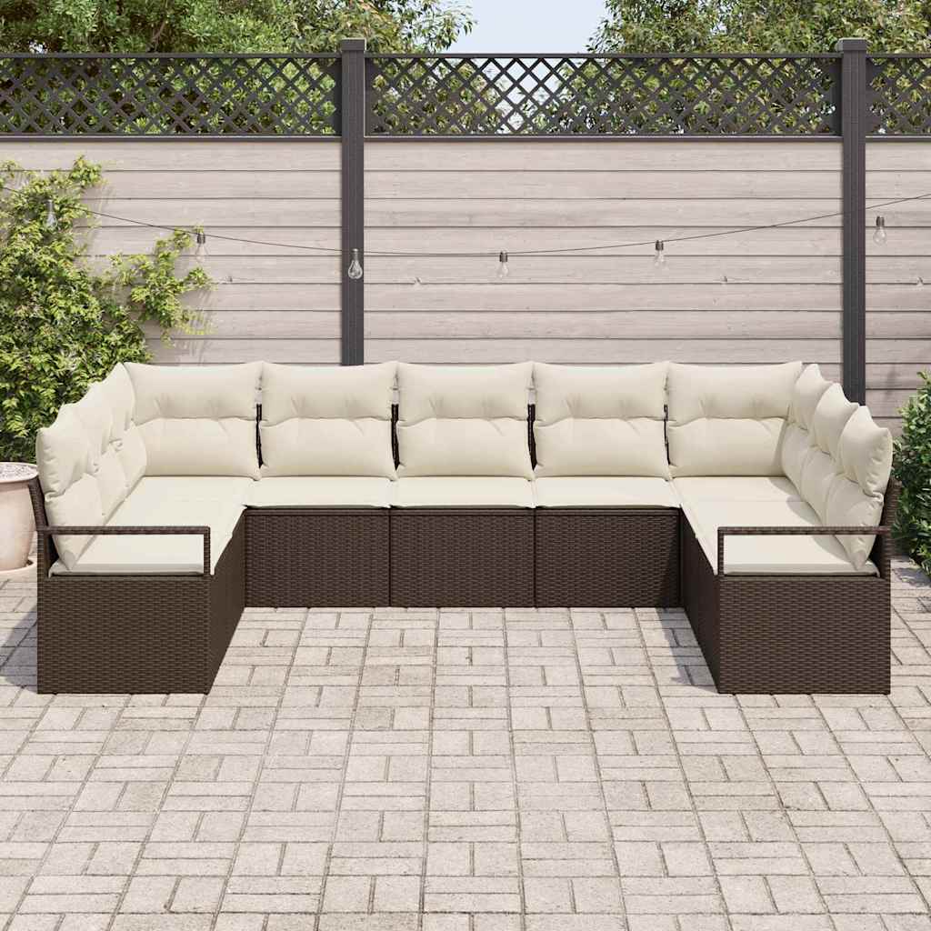 Garten-Sofa-Set mit Kissen mit Speicher 9 pcs Braun, Creme