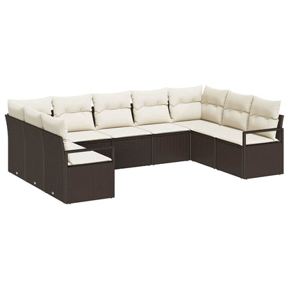 Garten-Sofa-Set mit Kissen mit Speicher 9 pcs Braun, Creme