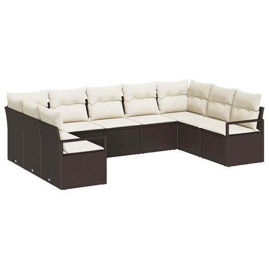 Garten-Sofa-Set mit Kissen mit Speicher 9 pcs Braun, Creme
