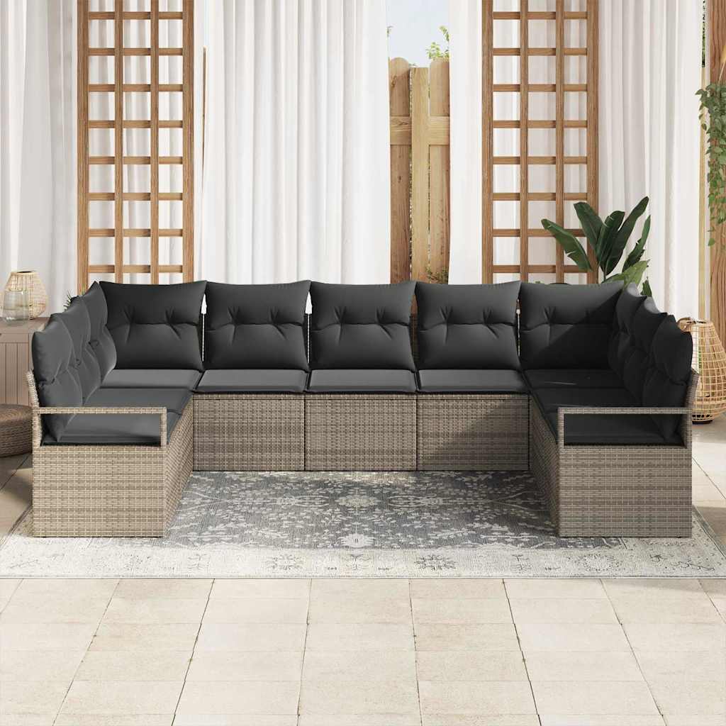 Garten-Sofa-Set mit Kissen mit Speicher 9 pcs Grau