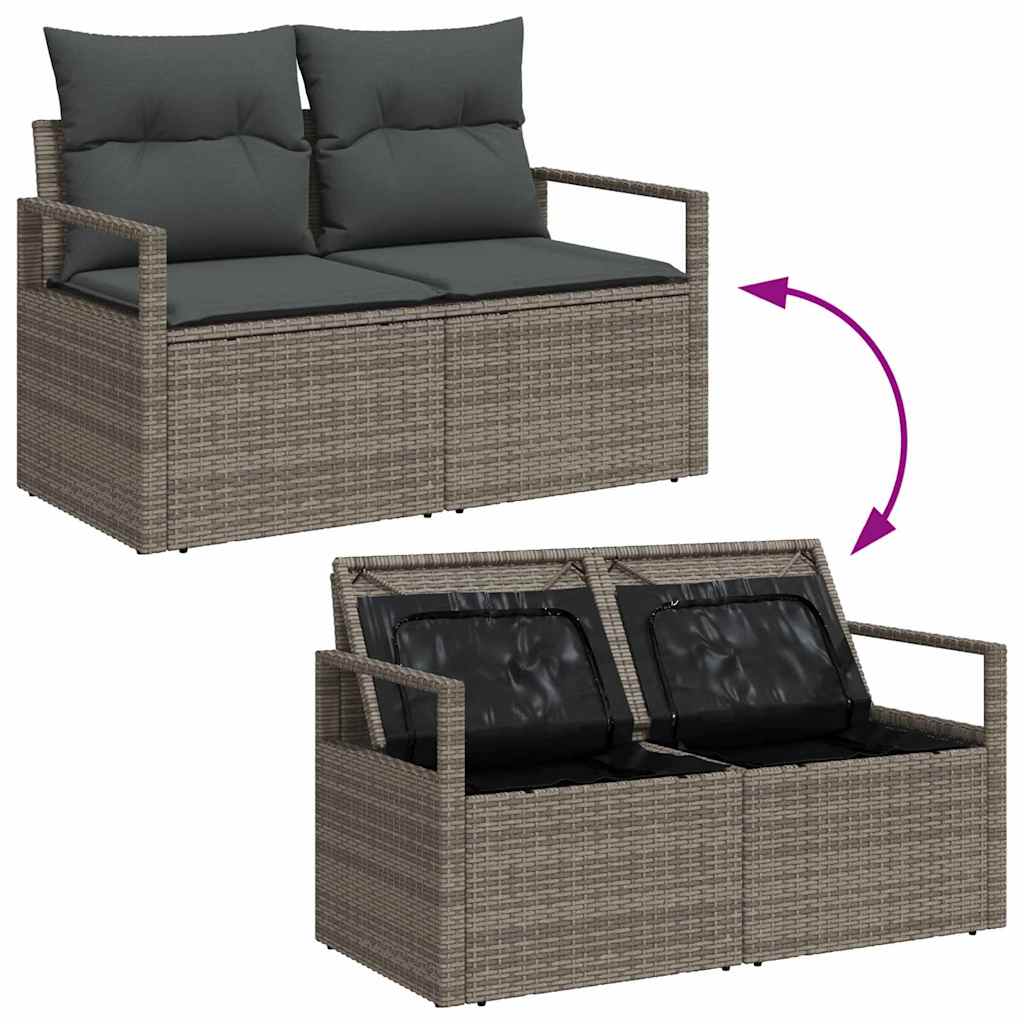 Garten-Sofa-Set mit Kissen mit Speicher 9 pcs Grau