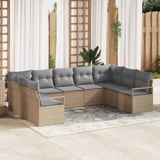 Garten-Sofa-Set mit Kissen mit Speicher 9 pcs Beige, Hellgrau