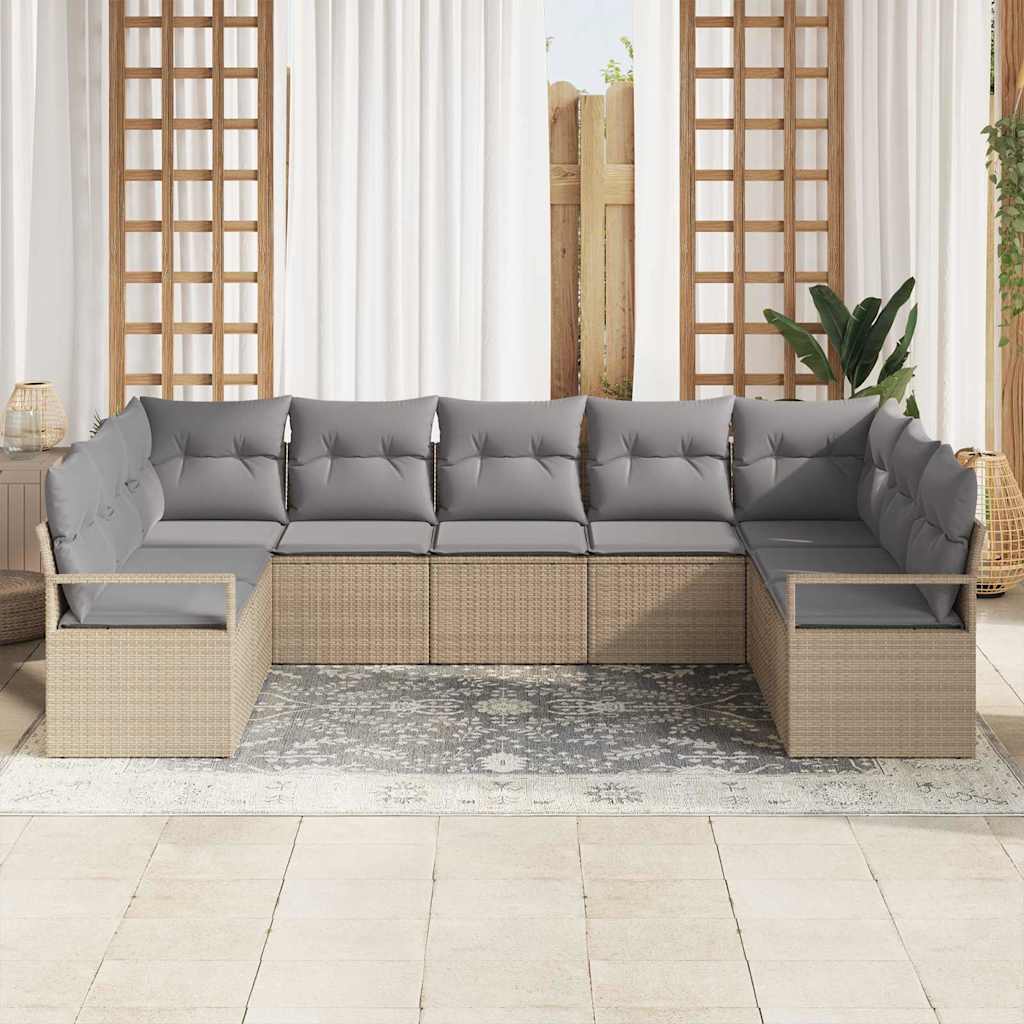 Garten-Sofa-Set mit Kissen mit Speicher 9 pcs Beige, Hellgrau