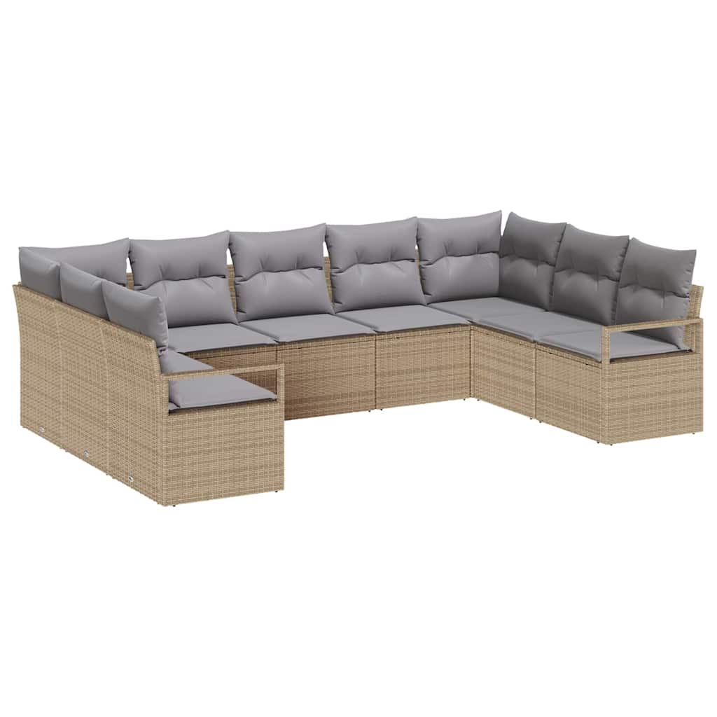 Garten-Sofa-Set mit Kissen mit Speicher 9 pcs Beige, Hellgrau