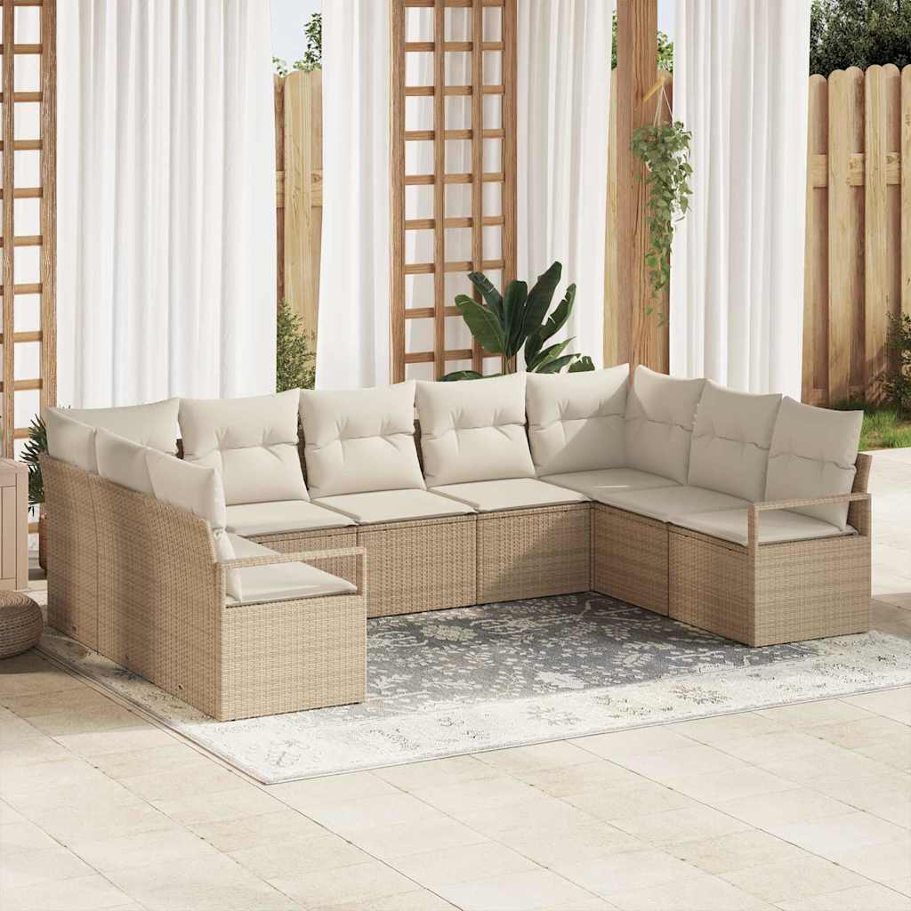 Garten-Sofa-Set mit Kissen mit Speicher 9 pcs Beige, Creme