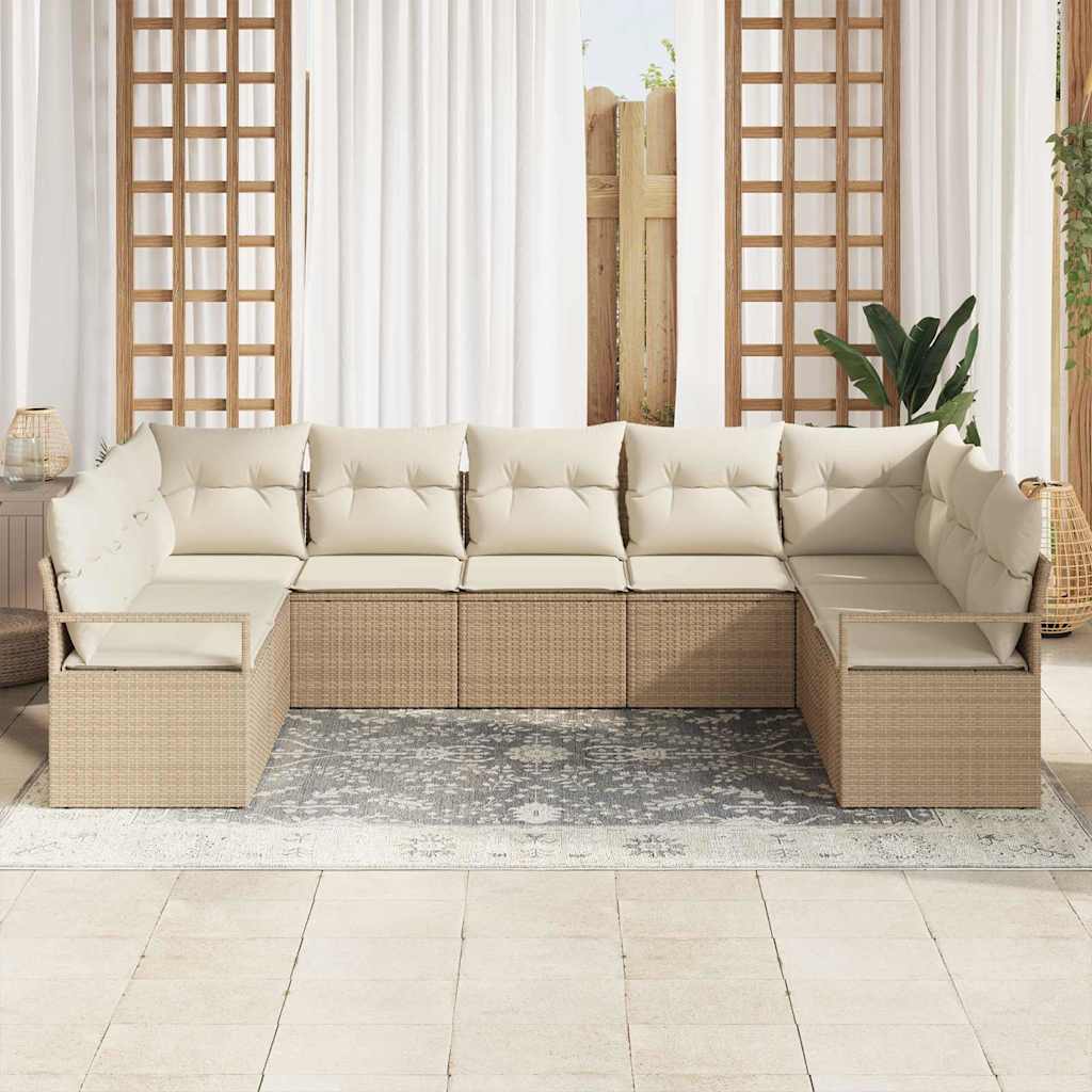 Garten-Sofa-Set mit Kissen mit Speicher 9 pcs Beige, Creme