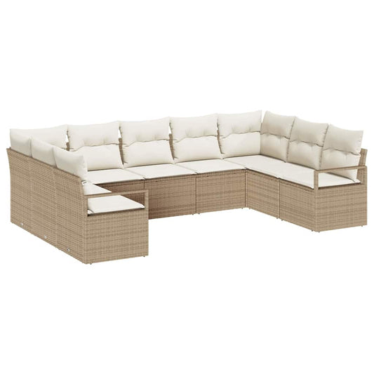 Garten-Sofa-Set mit Kissen mit Speicher 9 pcs Beige, Creme