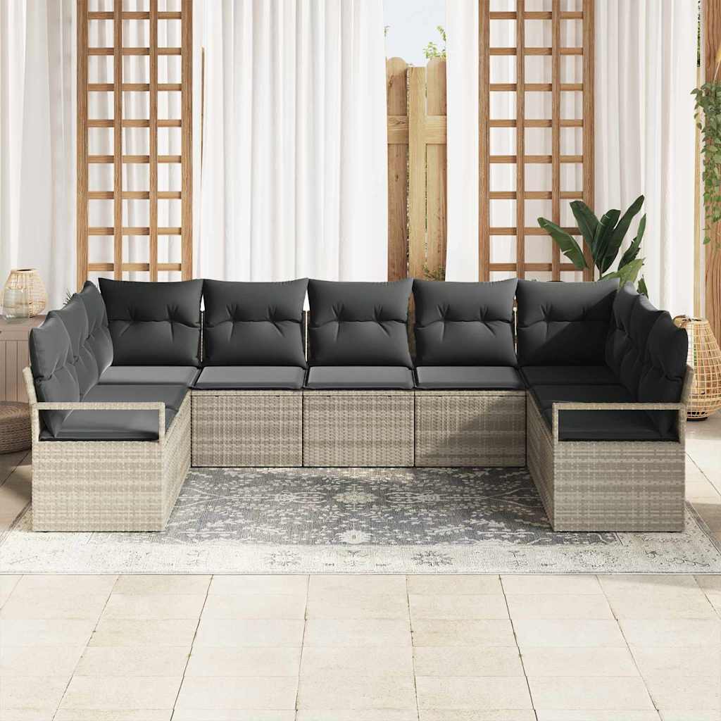Garten-Sofa-Set mit Kissen mit Speicher 9 pcs Hellgrau