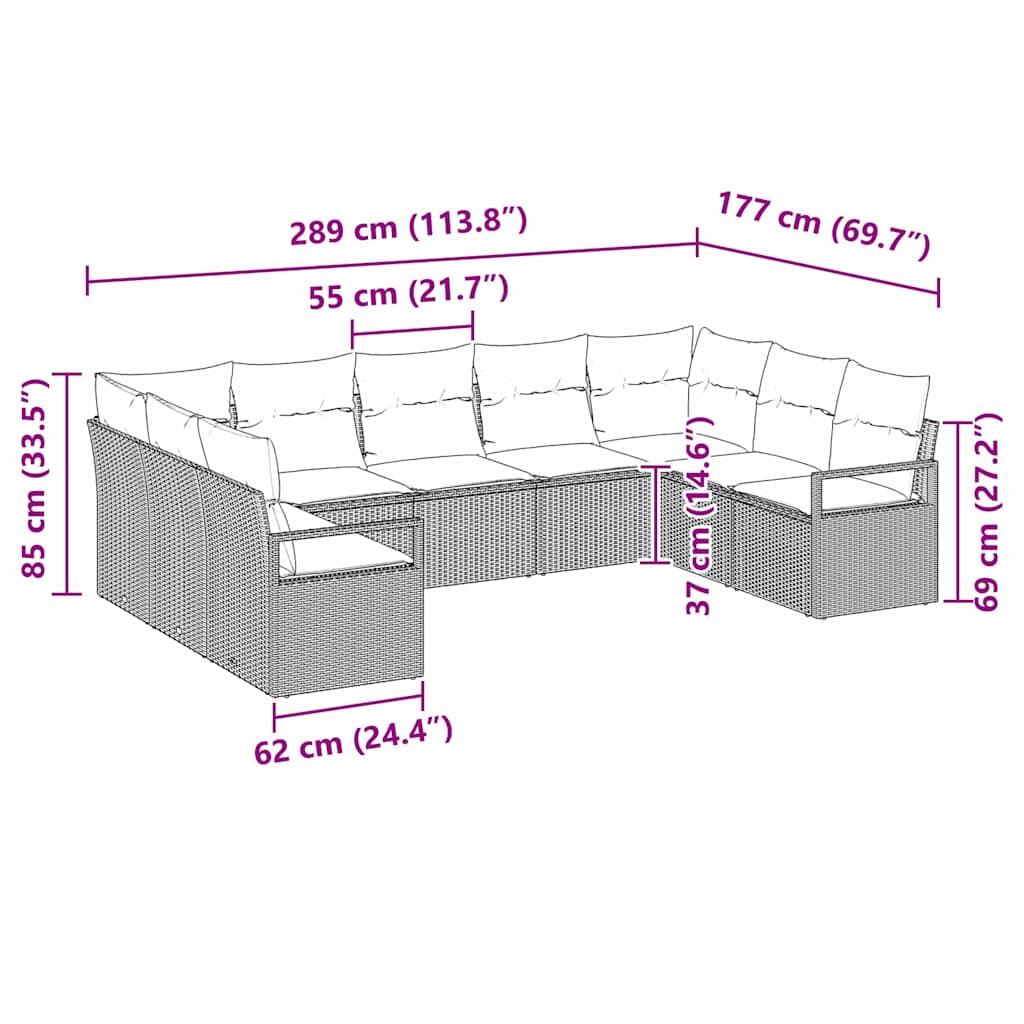 Garten-Sofa-Set mit Kissen mit Speicher 9 pcs Hellgrau
