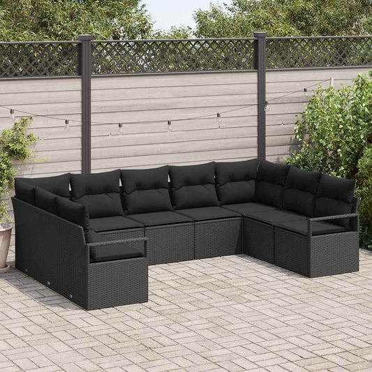 Garten-Sofa-Set mit Kissen mit Speicher 9 pcs Schwarz