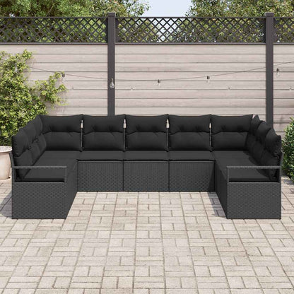 Garten-Sofa-Set mit Kissen mit Speicher 9 pcs Schwarz
