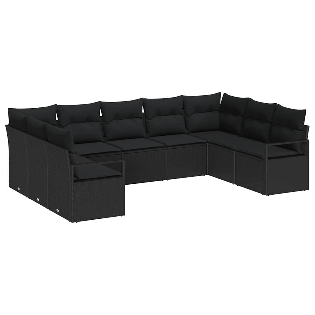 Garten-Sofa-Set mit Kissen mit Speicher 9 pcs Schwarz
