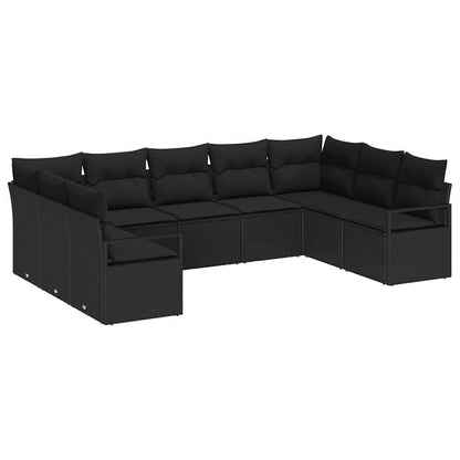 Garten-Sofa-Set mit Kissen mit Speicher 9 pcs Schwarz