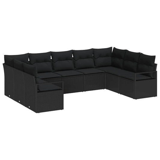Garten-Sofa-Set mit Kissen mit Speicher 9 pcs Schwarz