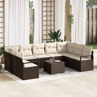 Garten-Sofa-Set mit Kissen mit Speicher 10 pcs Braun, Creme