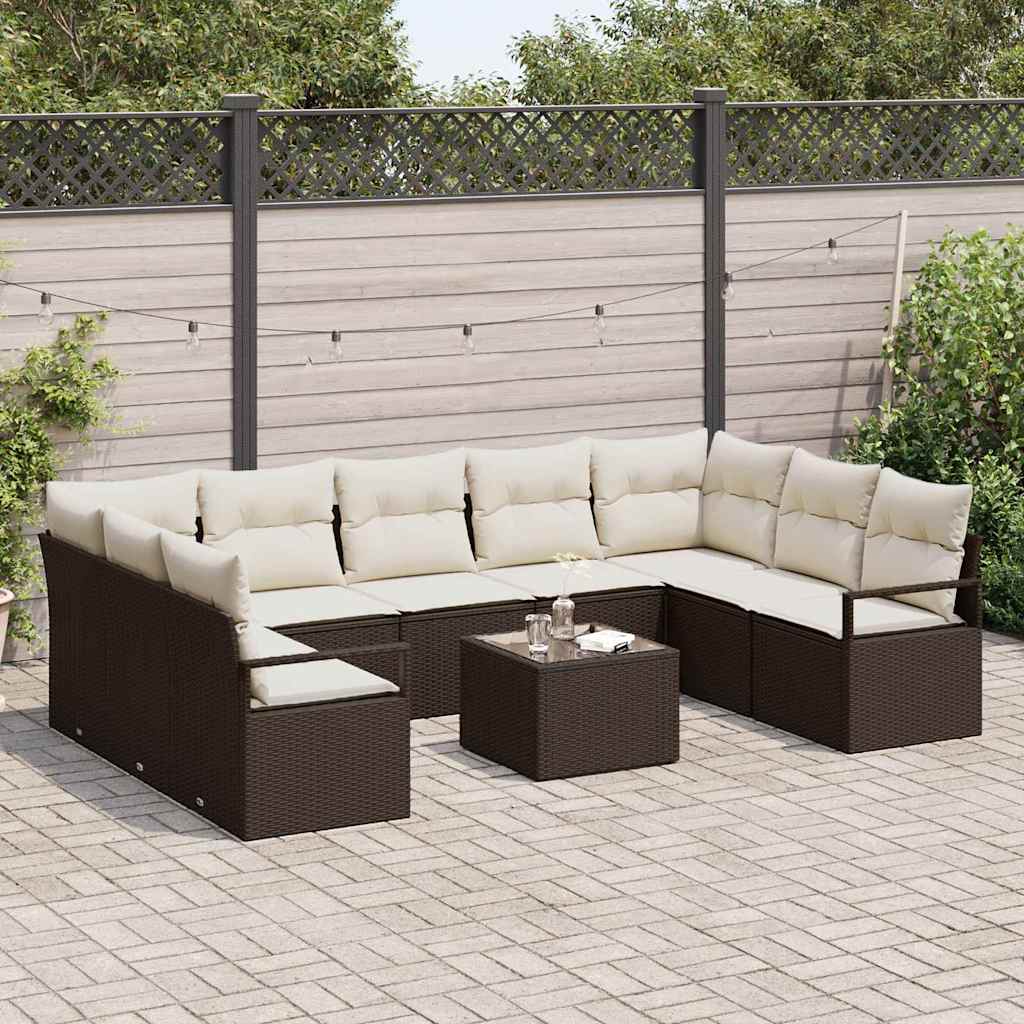 Garten-Sofa-Set mit Kissen mit Speicher 10 pcs Braun, Creme