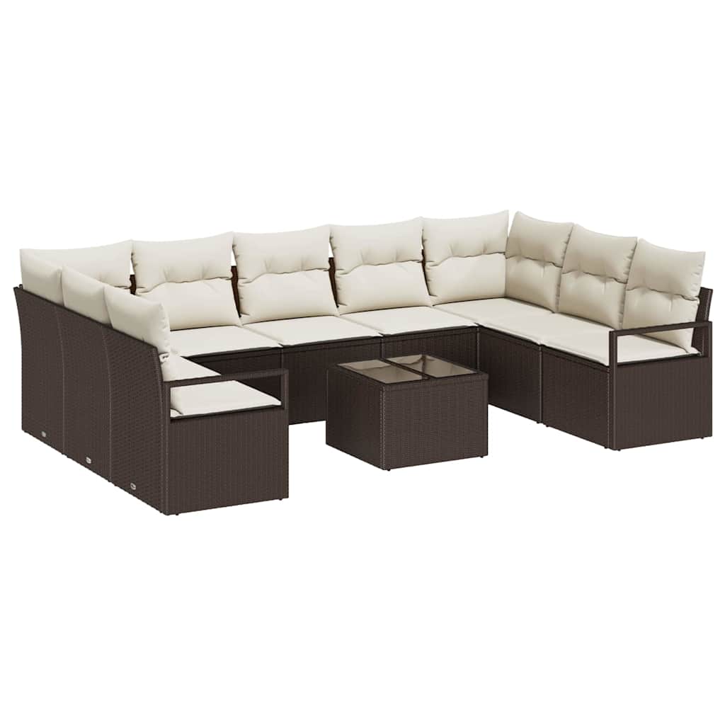 Garten-Sofa-Set mit Kissen mit Speicher 10 pcs Braun, Creme