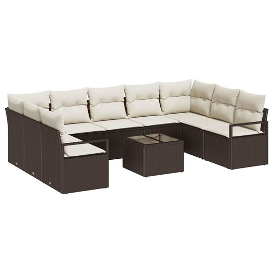 Garten-Sofa-Set mit Kissen mit Speicher 10 pcs Braun, Creme