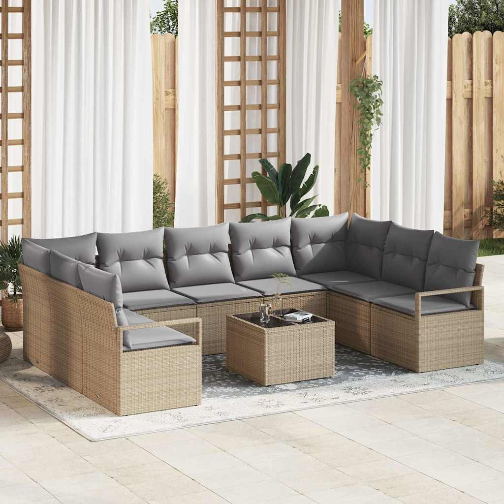 Garten-Sofa-Set mit Kissen mit Speicher 10 pcs Beige, Hellgrau