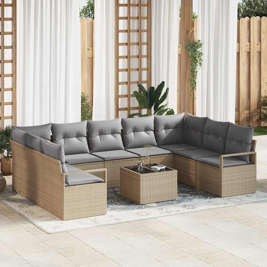 Garten-Sofa-Set mit Kissen mit Speicher 10 pcs Beige, Hellgrau
