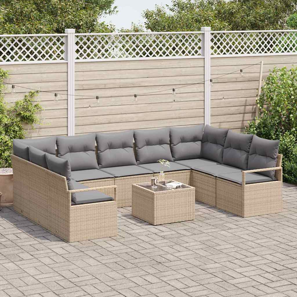 Garten-Sofa-Set mit Kissen mit Speicher 10 pcs Beige, Hellgrau