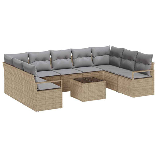 Garten-Sofa-Set mit Kissen mit Speicher 10 pcs Beige, Hellgrau