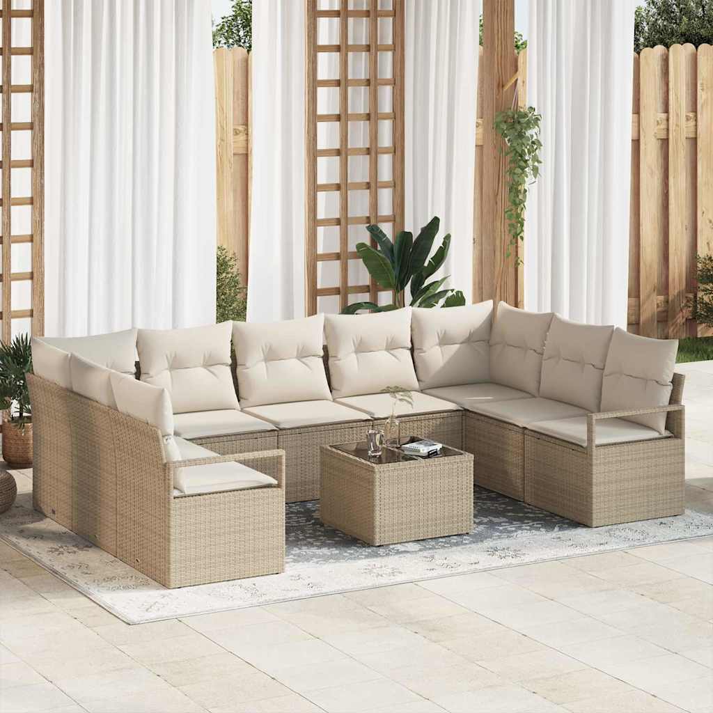 Garten-Sofa-Set mit Kissen mit Speicher 10 pcs Beige, Creme