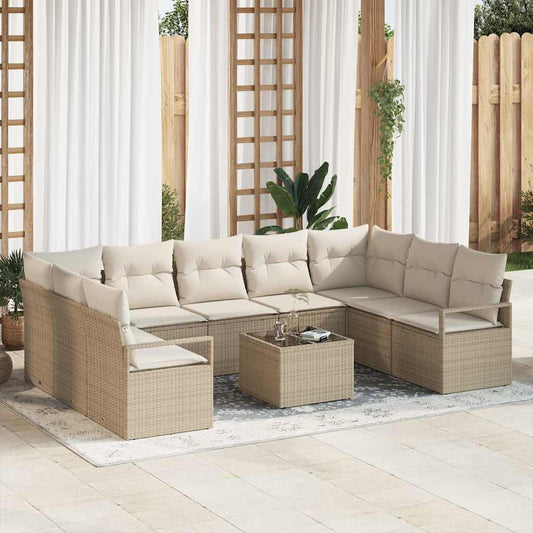 Garten-Sofa-Set mit Kissen mit Speicher 10 pcs Beige, Creme