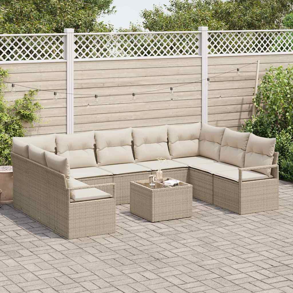 Garten-Sofa-Set mit Kissen mit Speicher 10 pcs Beige, Creme