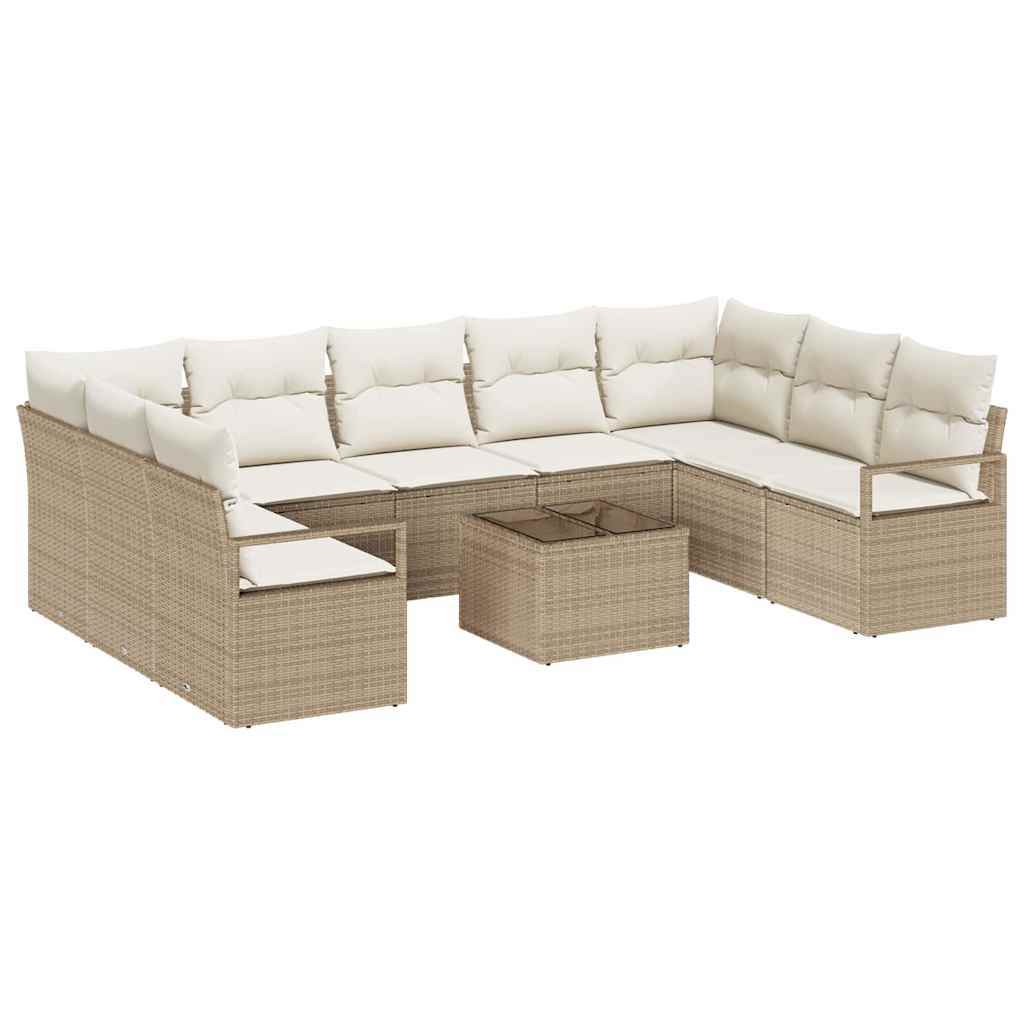 Garten-Sofa-Set mit Kissen mit Speicher 10 pcs Beige, Creme