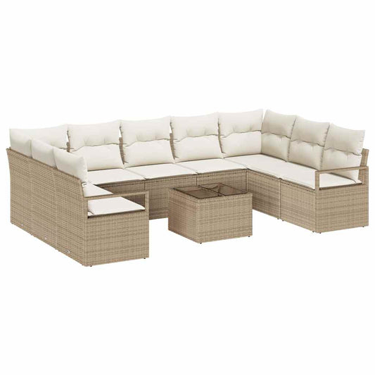 Garten-Sofa-Set mit Kissen mit Speicher 10 pcs Beige, Creme