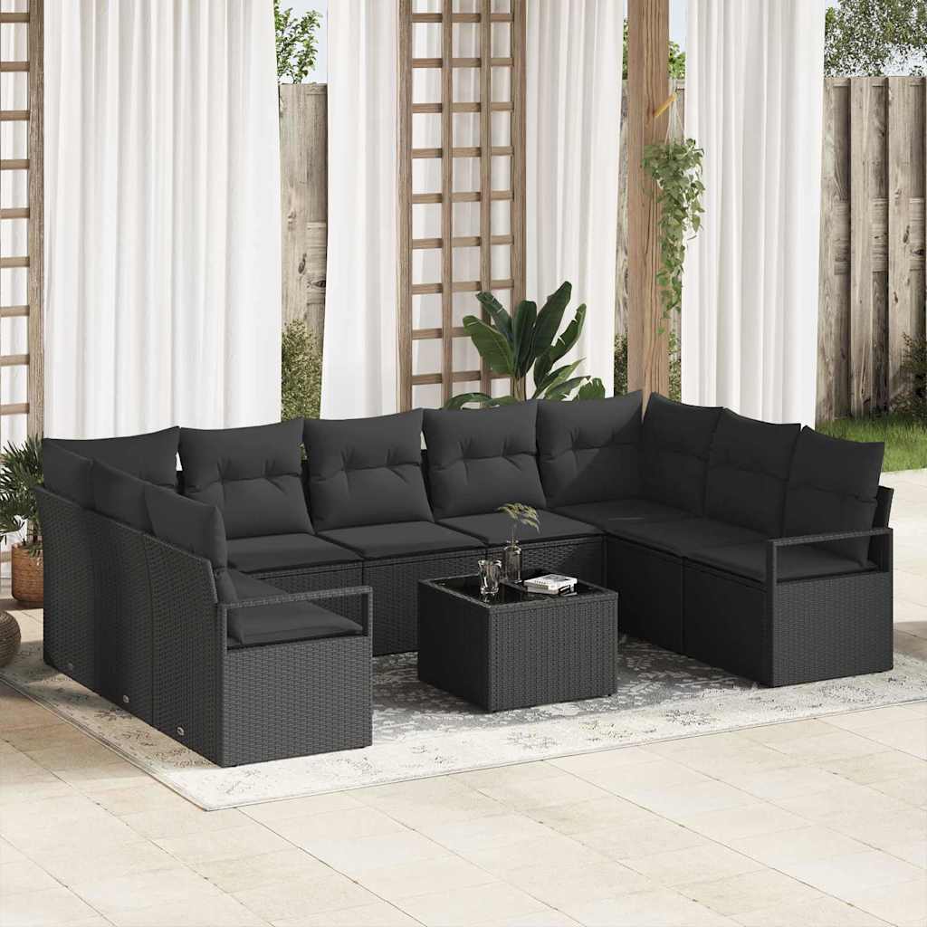 Garten-Sofa-Set mit Kissen mit Speicher 10 pcs Schwarz