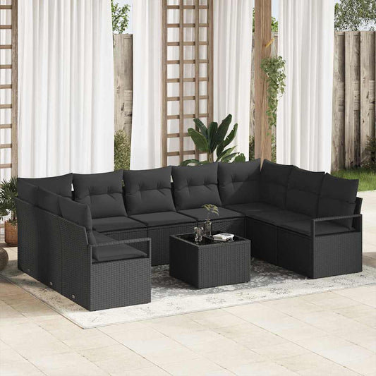 Garten-Sofa-Set mit Kissen mit Speicher 10 pcs Schwarz