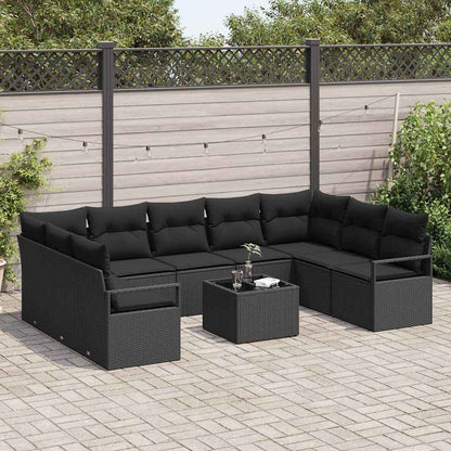 Garten-Sofa-Set mit Kissen mit Speicher 10 pcs Schwarz