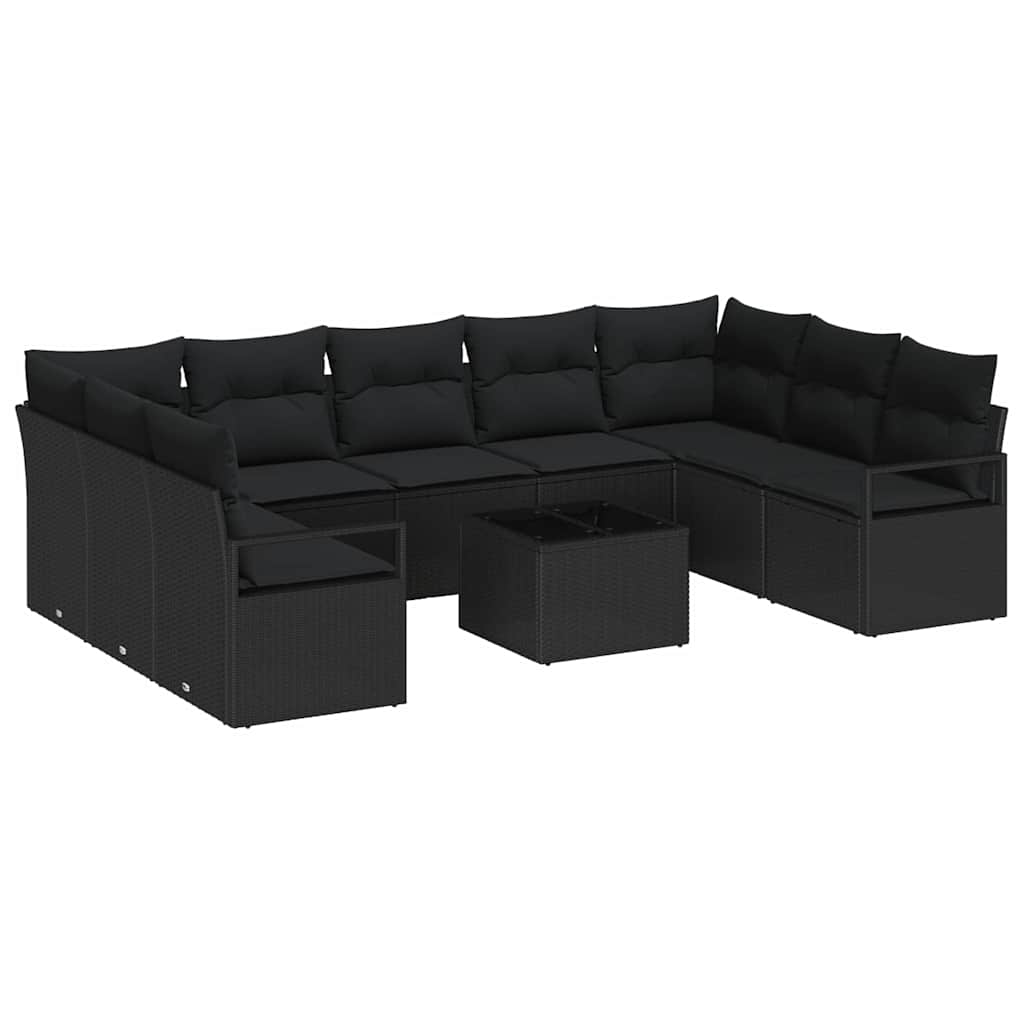 Garten-Sofa-Set mit Kissen mit Speicher 10 pcs Schwarz