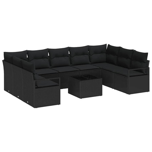 Garten-Sofa-Set mit Kissen mit Speicher 10 pcs Schwarz