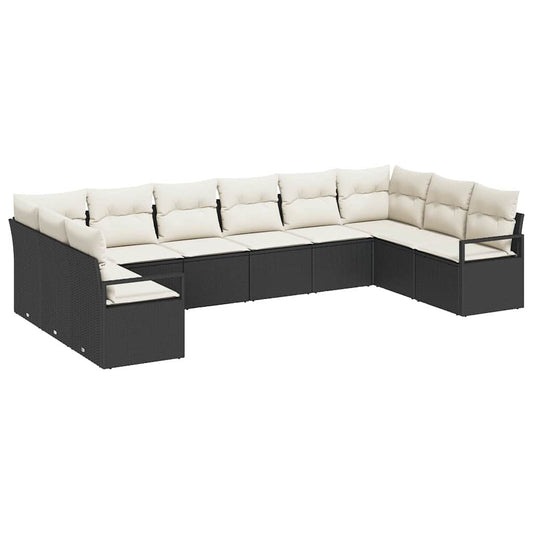 Garten-Sofa-Set mit Kissen mit Speicher 10 pcs Schwarz, Creme